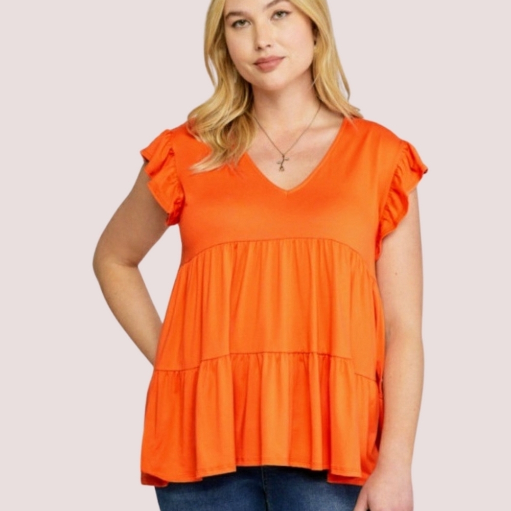 BOUTIQUE NWT Entro Orange Ruffle Sleeve Tiered Tunic